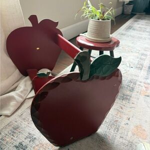 Red Apple Shaped Wooden Magazine Rack and tiny stool